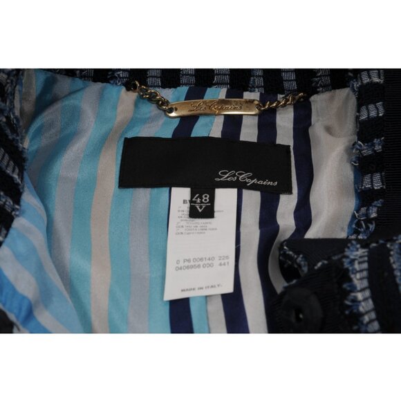 Les Copains Womans Striped Evening Sequin Blazer Jacket IT 48 US XL Blue Coat - Picture 5 of 7